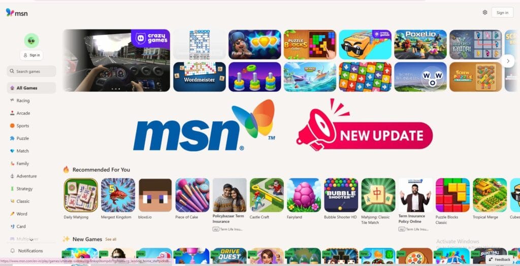 Latest MSN Games Update issue