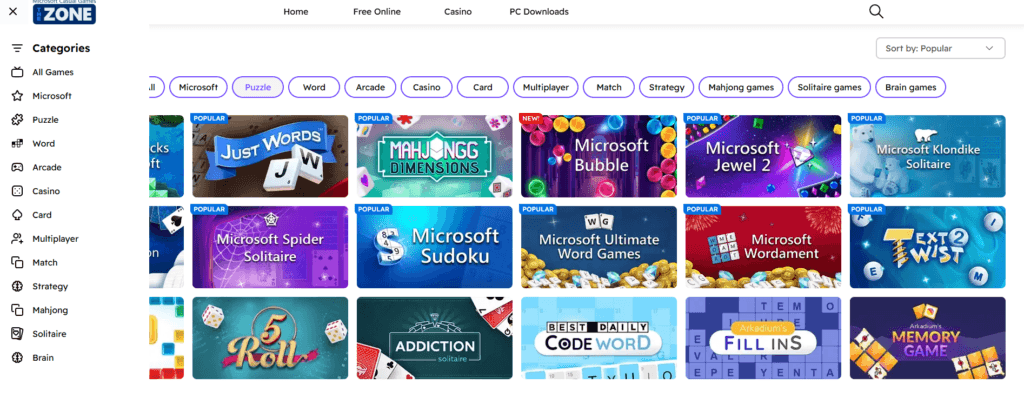 MSN popular online games