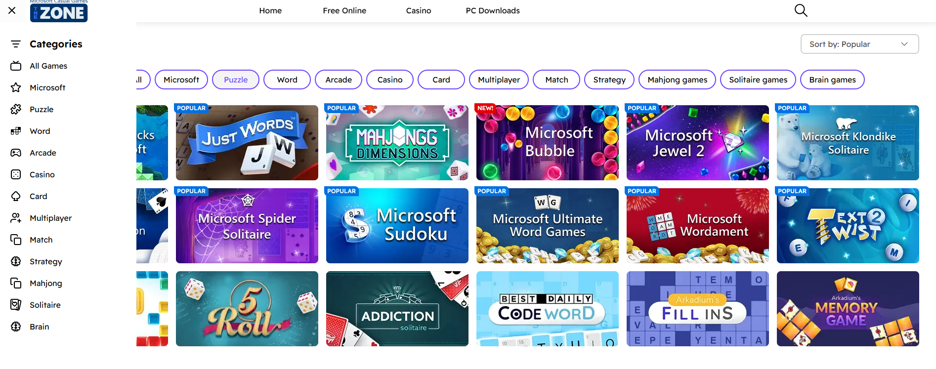 MSN popular online games