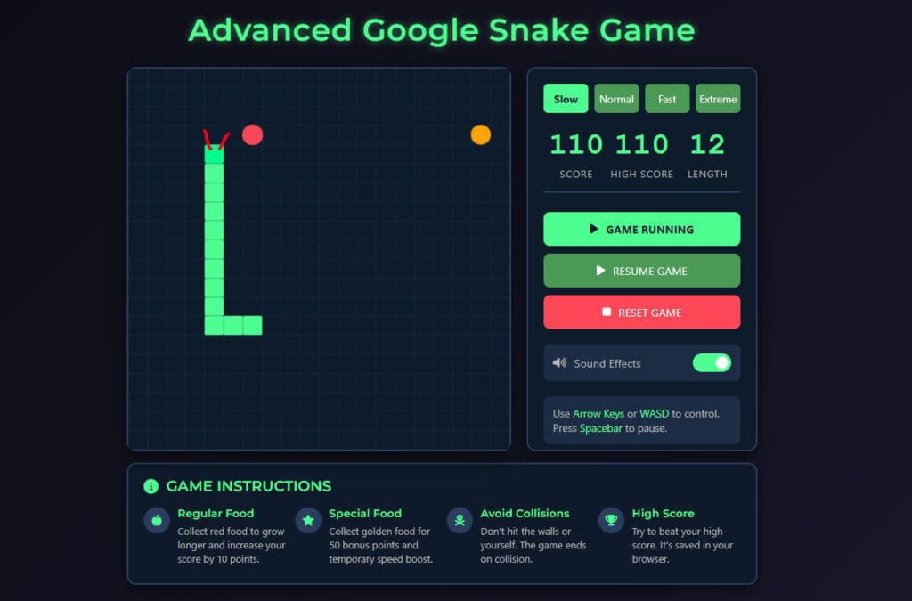 advance google snake game