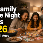 Family playing board games together during game night at home