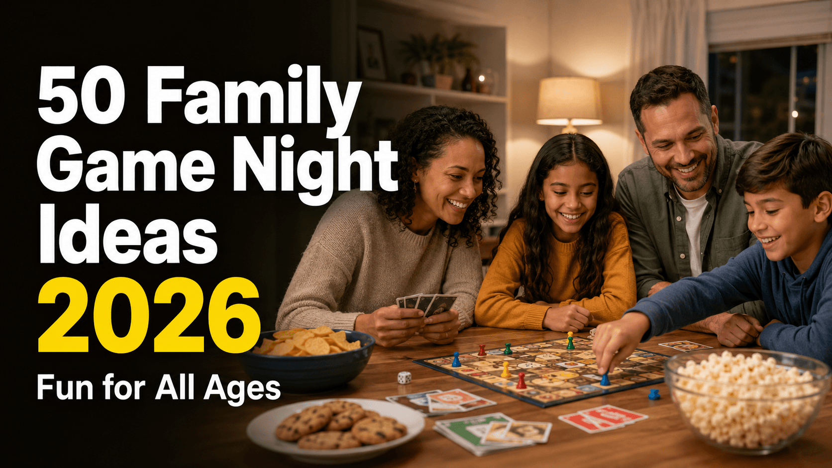Family playing board games together during game night at home