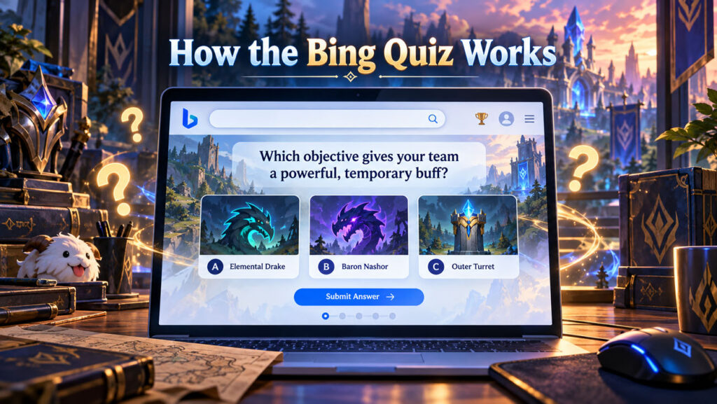 Bing League of Legends quiz homepage