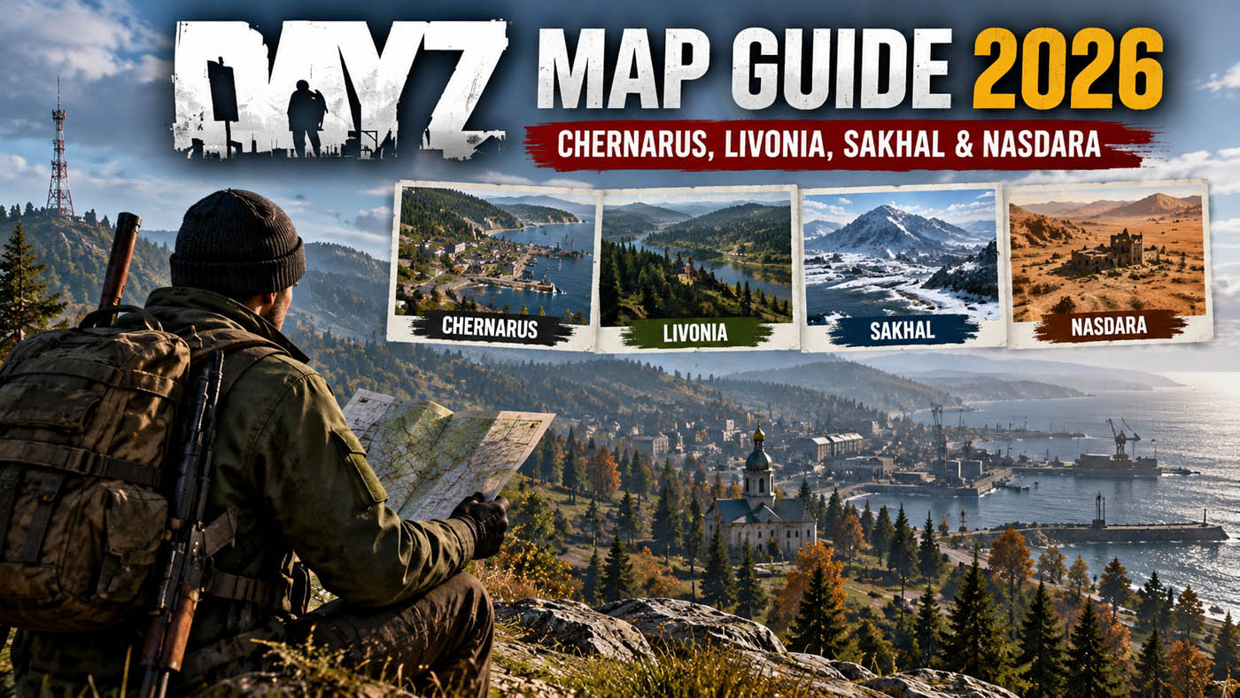 DayZ map guide with Chernarus Livonia Sakhal and Nasdara