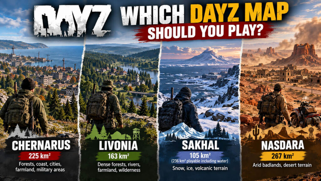 DayZ maps comparison Chernarus Livonia Sakhal Nasdara