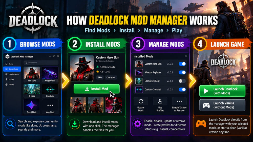 Deadlock Mod Manager workflow browse install enable launch