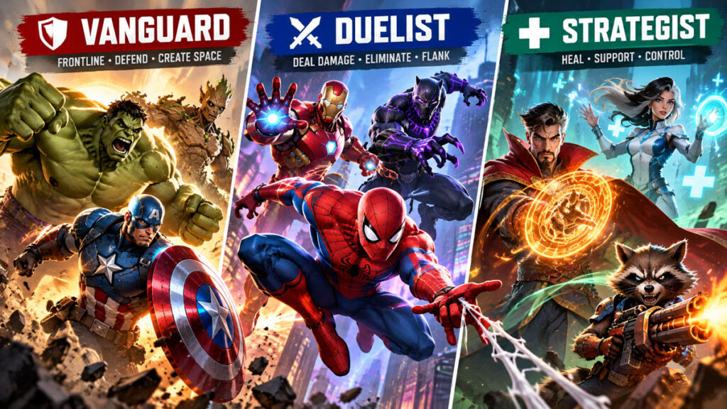 Marvel Rivals characters Vanguard Duelist Strategist roles