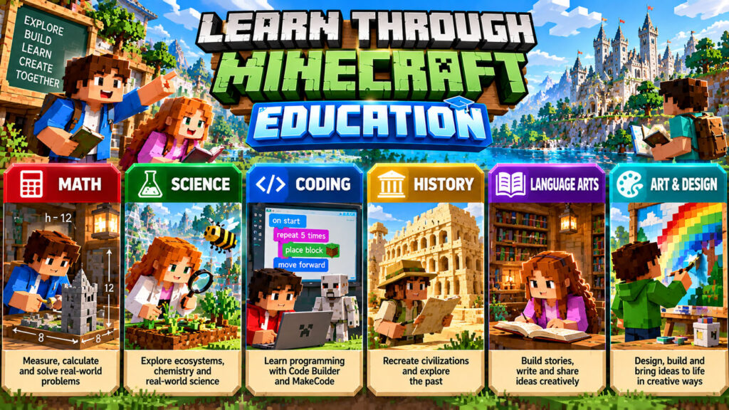 Minecraft Education subjects math science coding history and language arts