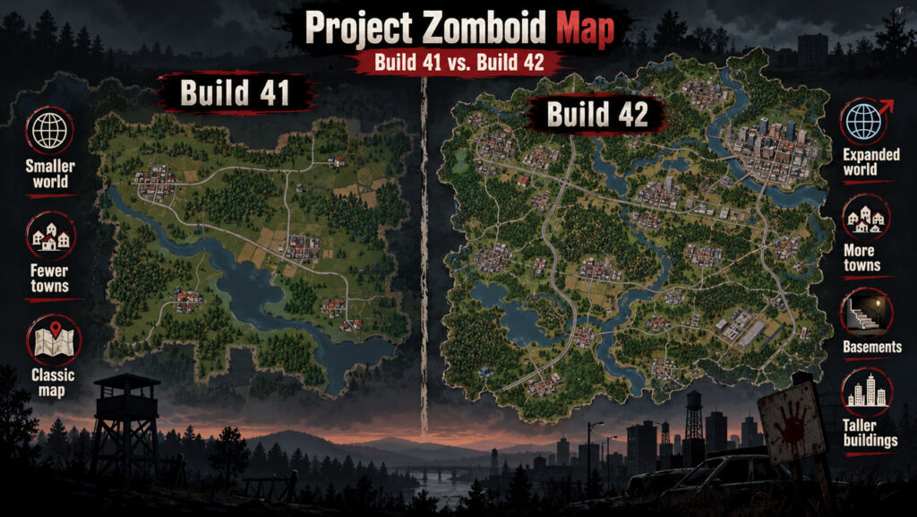 Project Zomboid Build 41 vs Build 42 map comparison