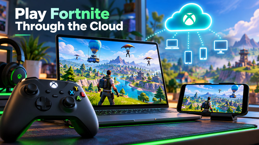 Xbox Cloud Gaming Fortnite on phone and laptop